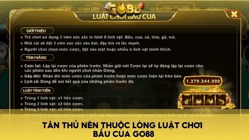 Tân thủ nên thuộc lòng luật chơi Bầu Cua Go88