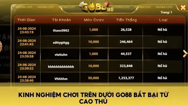 Kinh nghiệm chơi Trên Dưới Go88 bất bại từ cao thủ